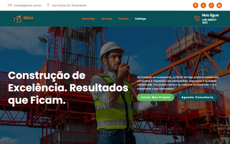 Modelo de site criado pela Metricon para construtoras – ObraX