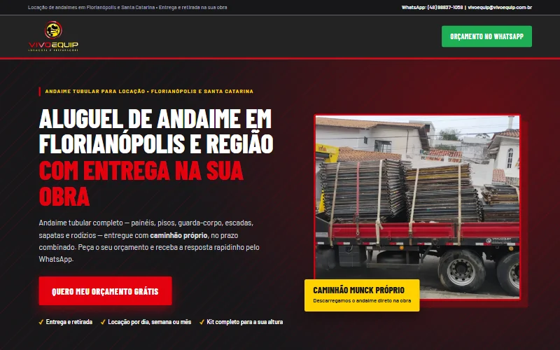 Site criado pela Metricon para aluguel de andaimes – Vivoequip